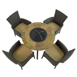 Byron Manor Bayfield Firepit Garden Patio Table with 4 Stockholm Brown Chairs Set
