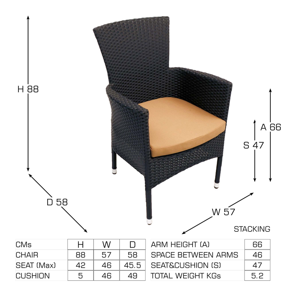 Byron Manor Bayfield Firepit Garden Patio Table with 4 Stockholm Black Chairs Set