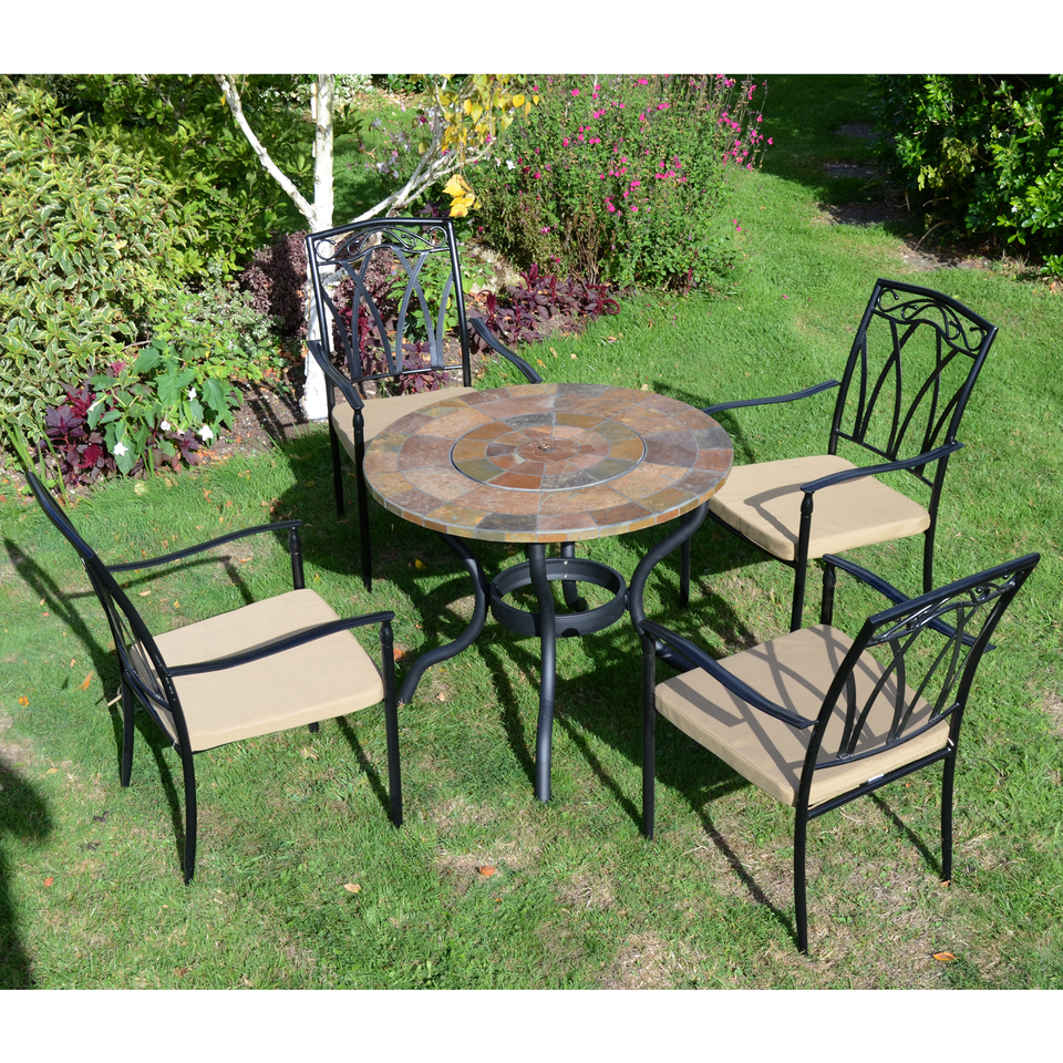 Byron Manor Bayfield Firepit Garden Patio Table with 4 Ascot Chairs Set