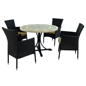 Byron Manor Avignon Mosaic Stone Garden Dining Table With 4 Stockholm Black Chairs