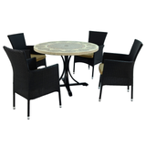 Byron Manor Avignon Mosaic Stone Garden Dining Table With 4 Stockholm Black Chairs