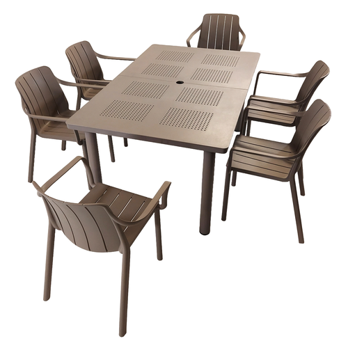 Nardi Libeccio Garden Dining  Table With 6 Tiberina Armchair Set in Turtle Dove