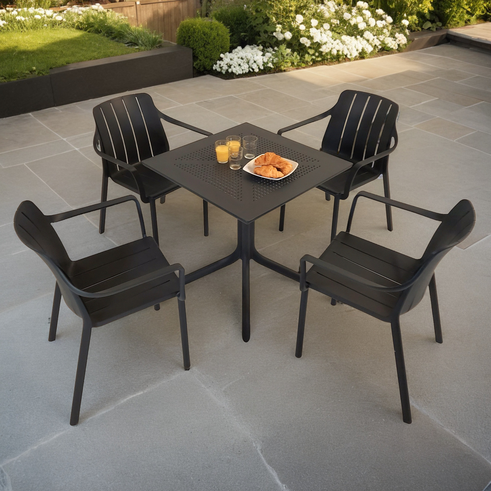 Nardi Clip 70cm Garden Table With 4 Tiberina Armchair Set in Anthracite