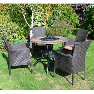 Byron Manor Bayfield Firepit Garden Patio Table with 4 Stockholm Brown Chairs Set