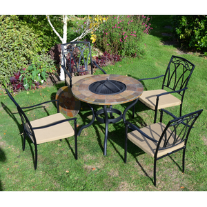 Byron Manor Bayfield Firepit Garden Patio Table with 4 Ascot Chairs Set