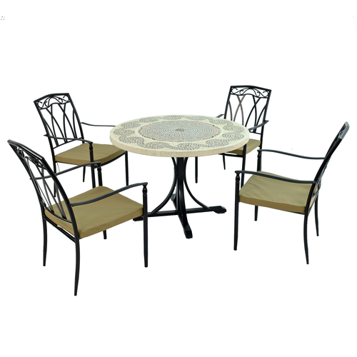 Byron Manor Avignon Stone Mosaic Garden Dining Table with 4 Ascot Chairs