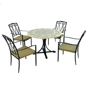Byron Manor Avignon Stone Mosaic Garden Dining Table with 4 Ascot Chairs