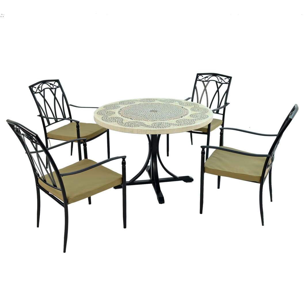 Byron Manor Avignon Stone Mosaic Garden Dining Table with 4 Ascot Chairs