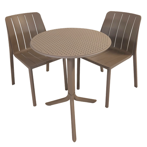 Nardi Step Garden Table With 2 Tiberina Bistrot Chair Set in Turtle Dove