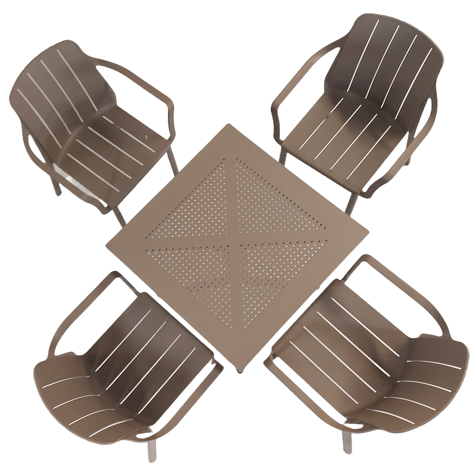 Nardi Clip 70cm Garden Table With 4 Tiberina Armchair Set in Turtle Dove