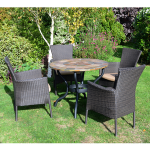 Byron Manor Bayfield Firepit Garden Patio Table with 4 Stockholm Brown Chairs Set