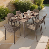 Nardi Cube Garden Dining Table With 6 Tiberina Armchair Set in Turtle Dove