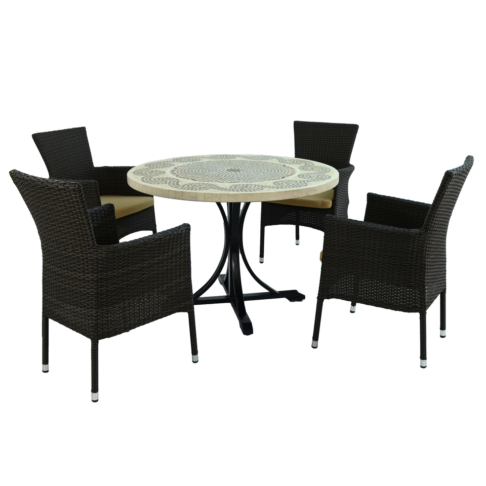 Byron Manor Avignon Mosaic Stone Garden Dining Table With 4 Stockholm Brown Chairs