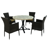 Byron Manor Avignon Mosaic Stone Garden Dining Table With 4 Stockholm Brown Chairs