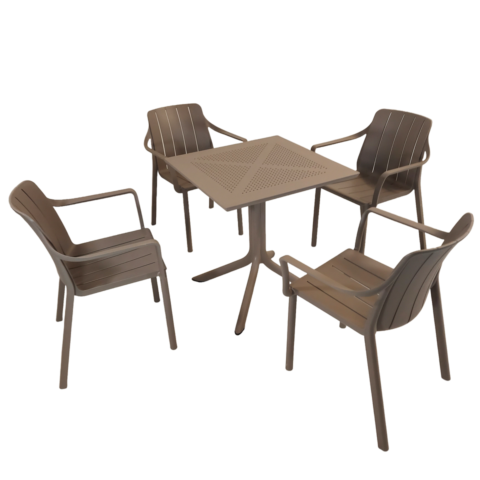 Nardi Clip 70cm Garden Table With 4 Tiberina Armchair Set in Turtle Dove