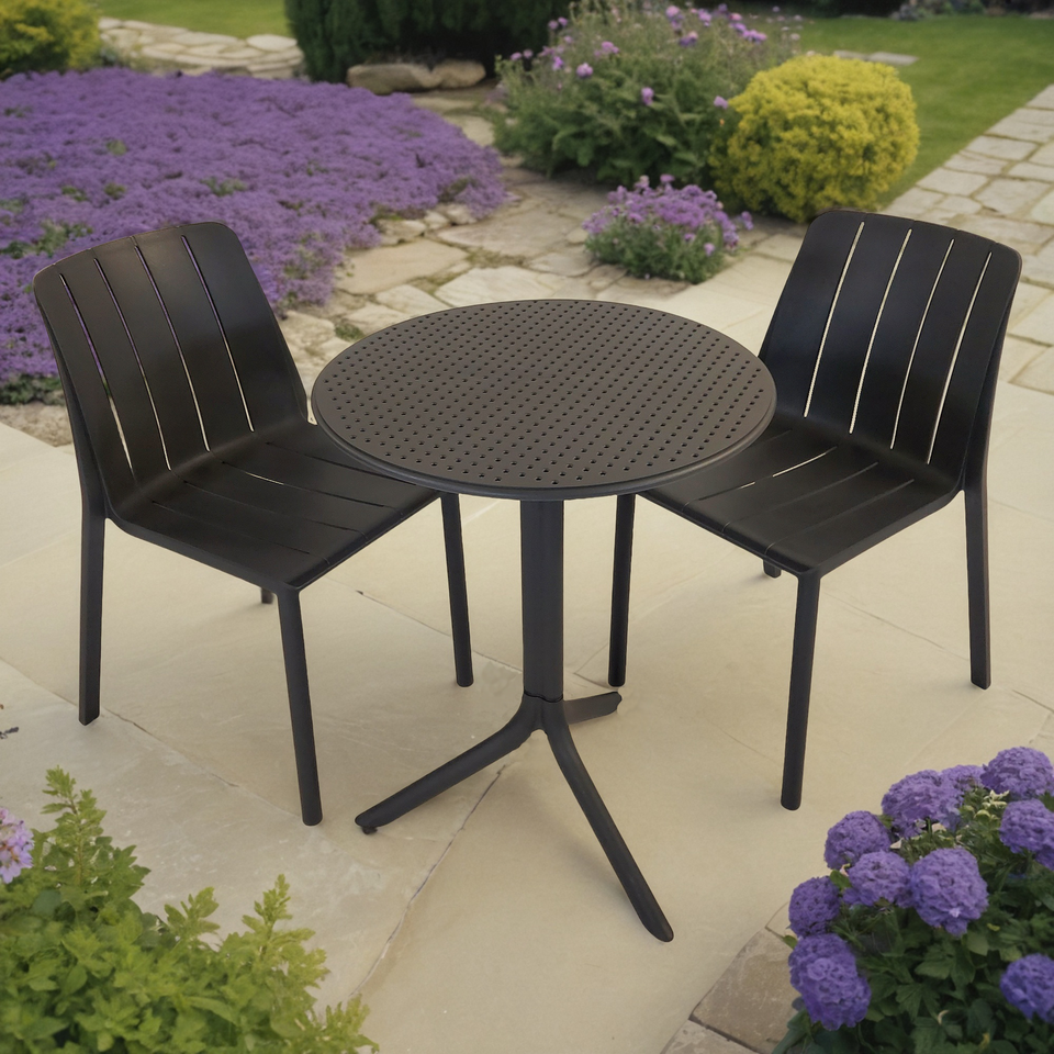 Nardi Step Garden Table With 2 Tiberina Bistrot Chair Set in Anthracite