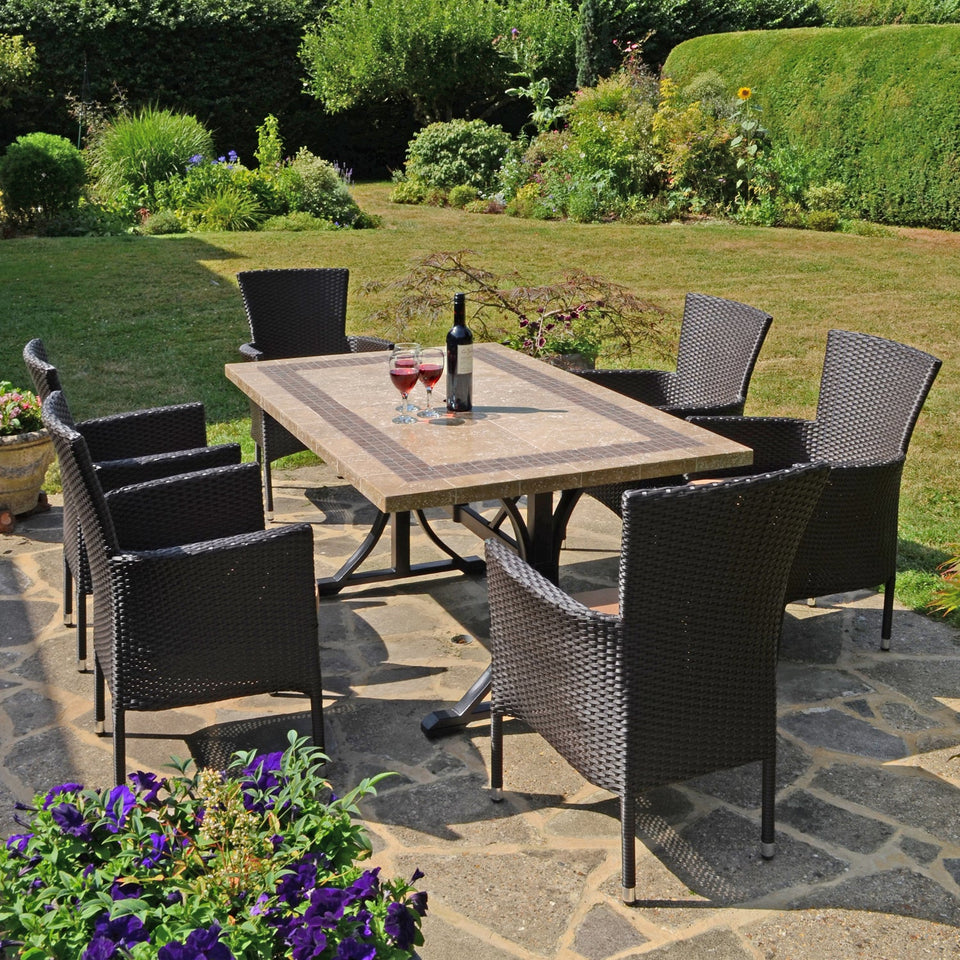 Byron Manor Charleston Stone Garden Dining Table with 6 Stockholm Wicker Brown Chairs