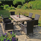 Byron Manor Charleston Stone Garden Dining Table with 6 Stockholm Wicker Brown Chairs