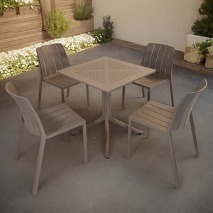 Nardi Clip 70cm Garden Table With 4 Tiberina Bistrot Chair Set in Turtle Dove