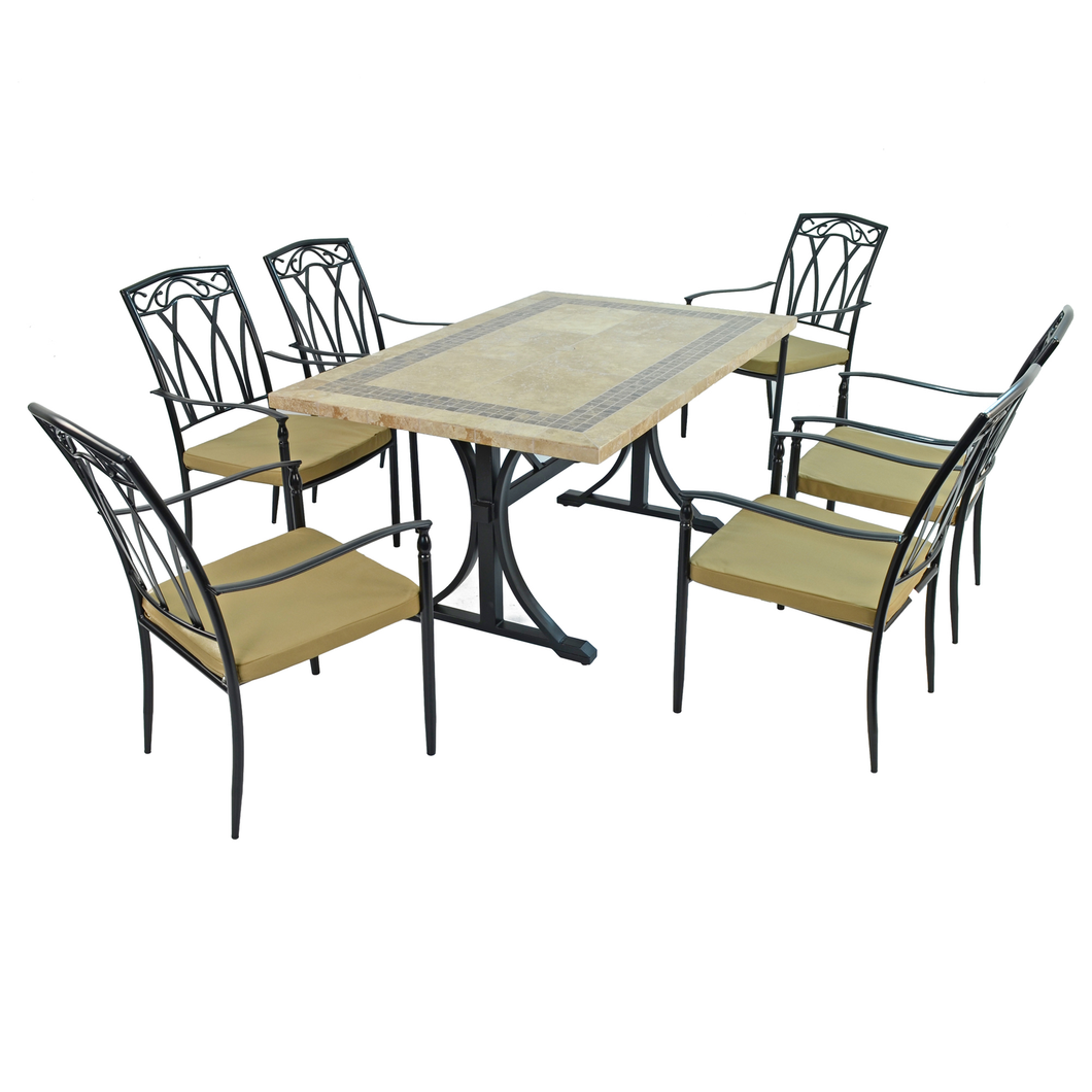 Byron Manor Charleston Stone Garden Dining Table with 6 Ascot Chairs