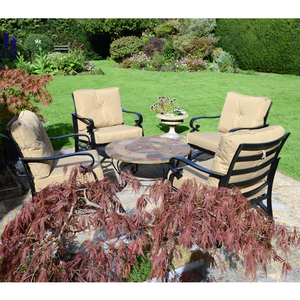 Byron Manor Bayfield Firepit Garden Coffee Table with 4 Windsor Deluxe Lounge Chair Set