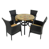 Byron Manor Bayfield Firepit Garden Patio Table with 4 Stockholm Black Chairs Set
