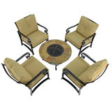 Byron Manor Bayfield Firepit Garden Coffee Table with 4 Windsor Deluxe Lounge Chair Set