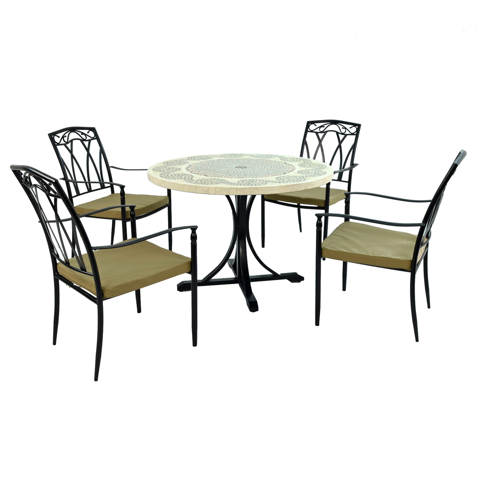 Byron Manor Avignon Stone Mosaic Garden Dining Table with 4 Ascot Chairs