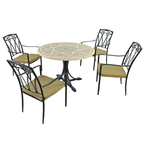 Byron Manor Montpellier Mosaic Stone Garden Dining Table with 4 Ascot Chairs