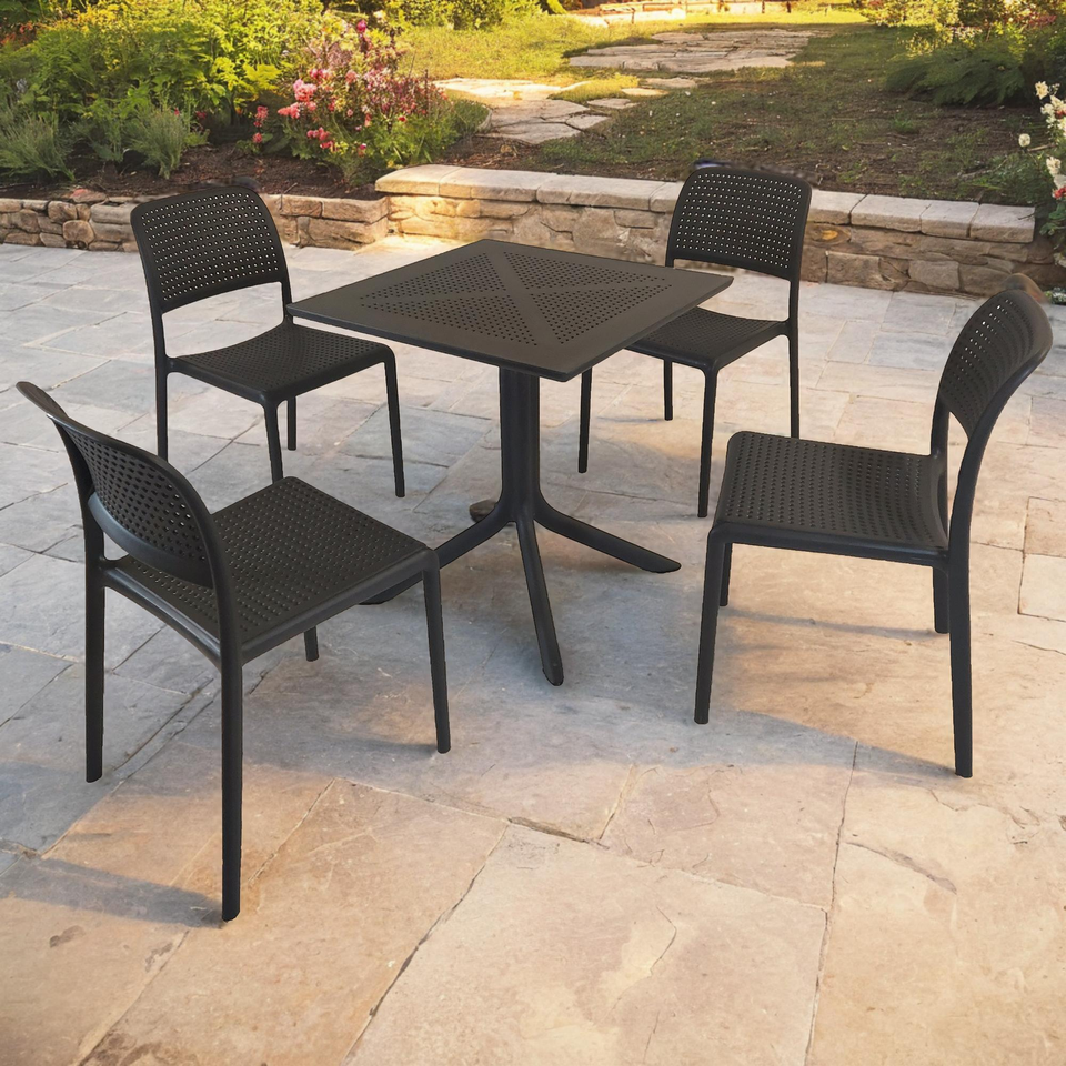 Nardi Clip 70cm Garden Table With 4 Bistrot Chair Set in Anthracite