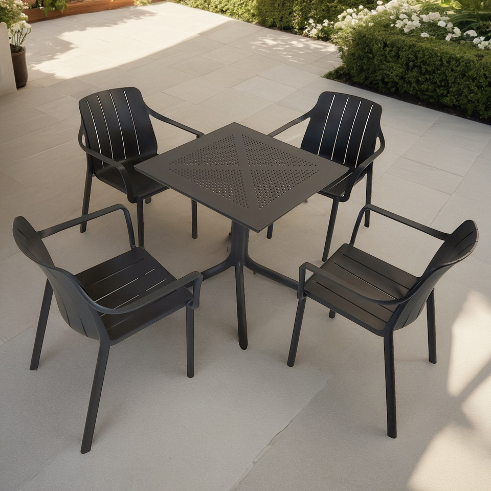Nardi Clip 70cm Garden Table With 4 Tiberina Armchair Set in Anthracite