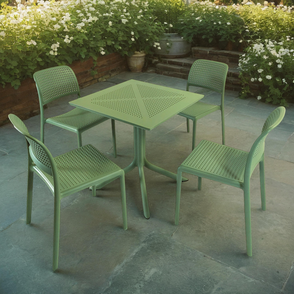 Nardi Clip 70cm Garden Table With 4 Bistrot Chair Set in Olive Green
