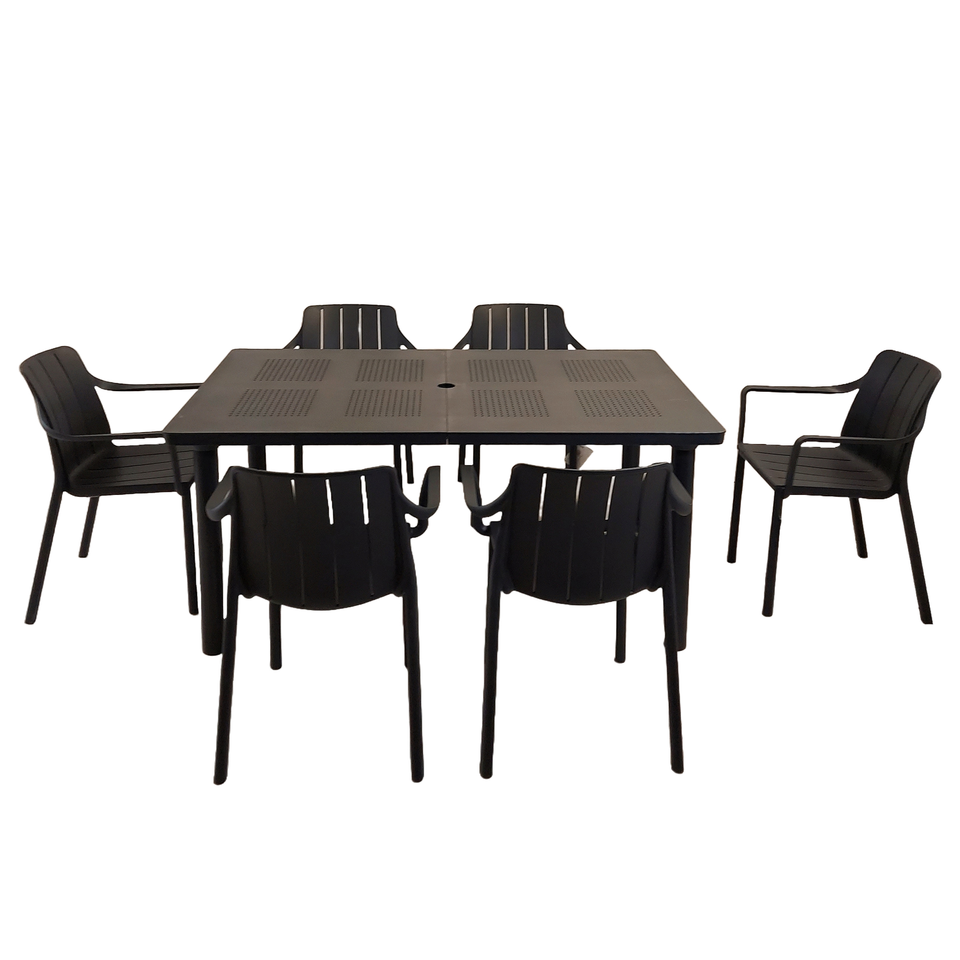 Nardi Libeccio Garden Dining Table With 6 Tiberina Armchair Set in Anthracite