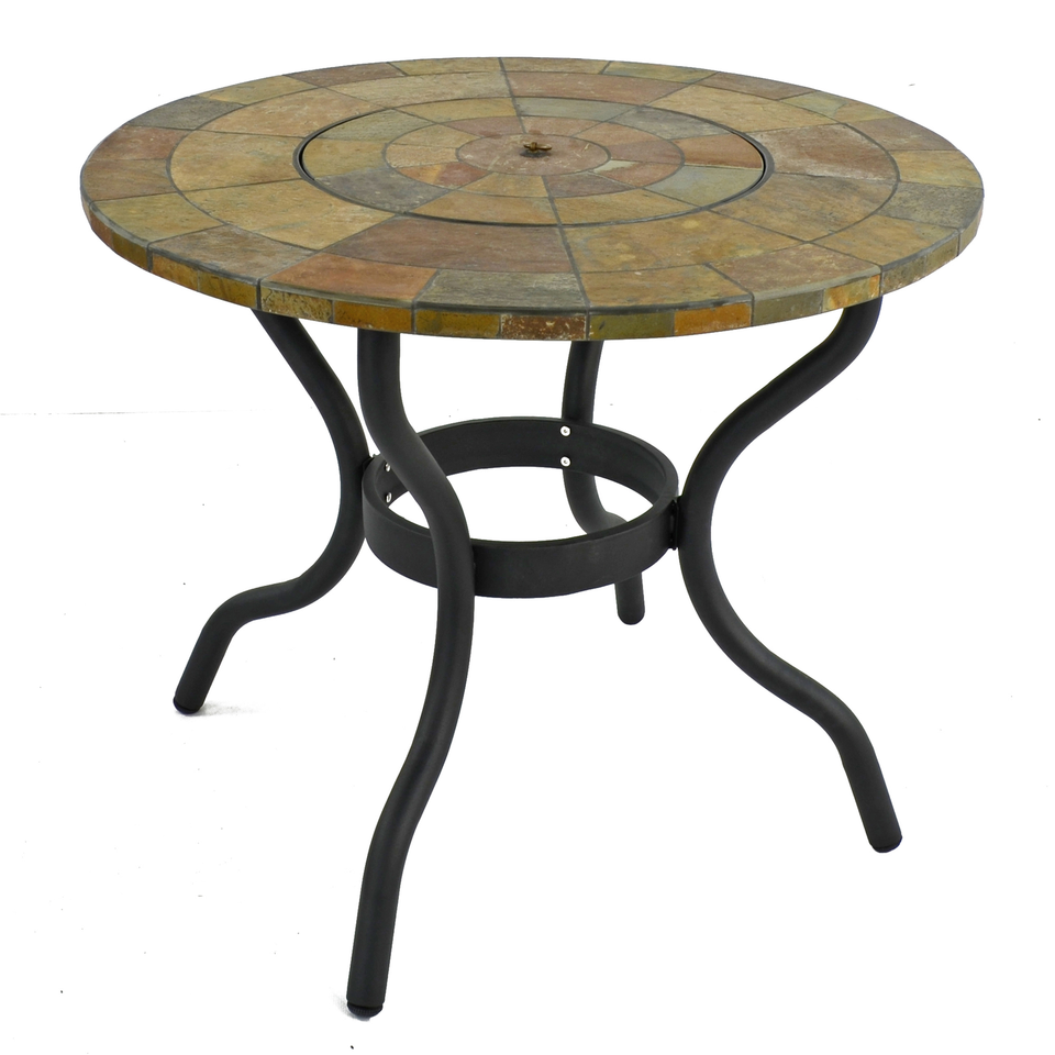 Byron Manor Bayfield Firepit Garden Patio Table with 4 Stockholm Black Chairs Set