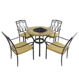 Byron Manor Bayfield Firepit Garden Patio Table with 4 Ascot Chairs Set