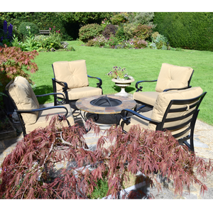 Byron Manor Bayfield Firepit Garden Coffee Table with 4 Windsor Deluxe Lounge Chair Set