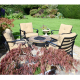 Byron Manor Bayfield Firepit Garden Coffee Table with 4 Windsor Deluxe Lounge Chair Set