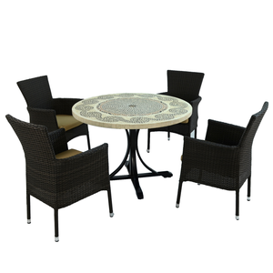 Byron Manor Avignon Mosaic Stone Garden Dining Table With 4 Stockholm Brown Chairs