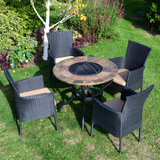 Byron Manor Bayfield Firepit Garden Patio Table with 4 Stockholm Black Chairs Set