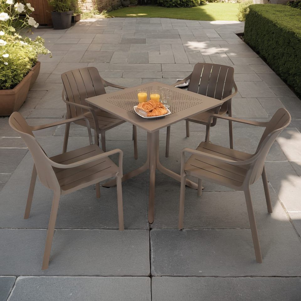 Nardi Clip 70cm Garden Table With 4 Tiberina Armchair Set in Turtle Dove