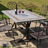 Byron Manor Burlington Mosaic Stone Garden Dining Table with 6 Ascot Chairs
