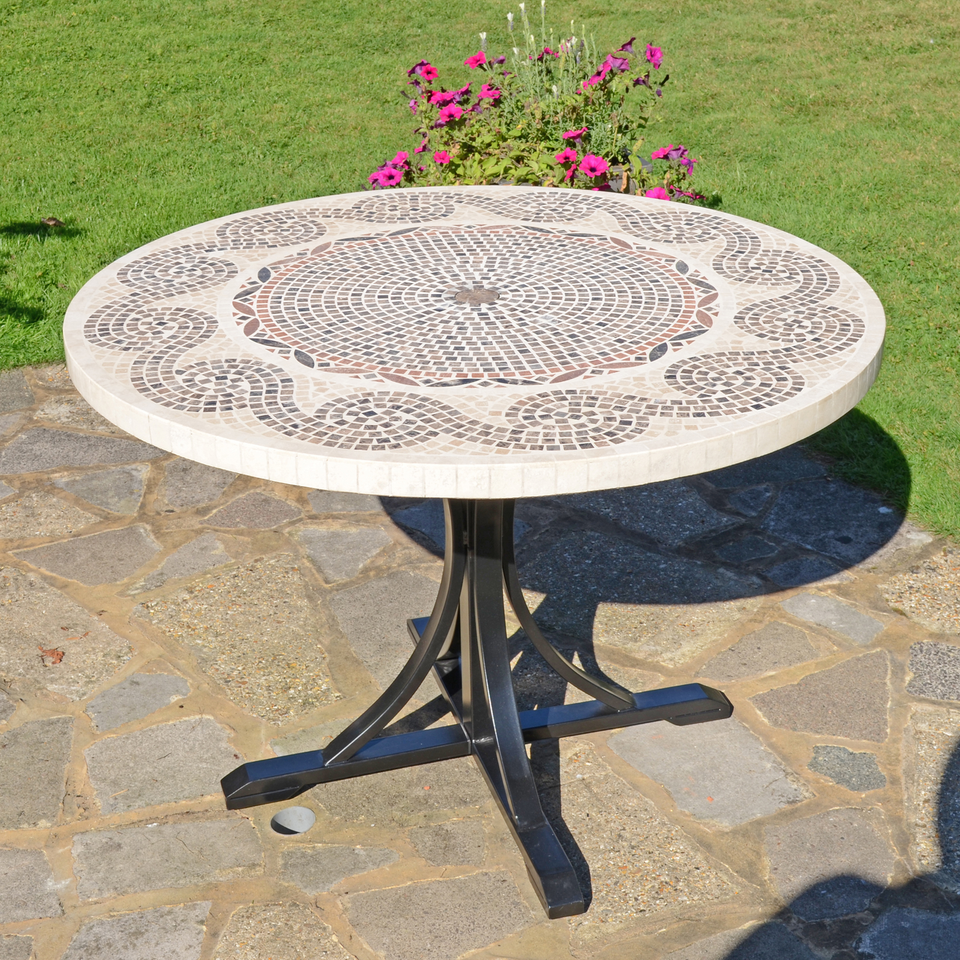 Byron Manor Avignon Mosaic Stone Garden Dining Table With 4 Stockholm Brown Chairs