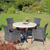 Byron Manor Avignon Mosaic Stone Garden Dining Table With 4 Stockholm Black Chairs