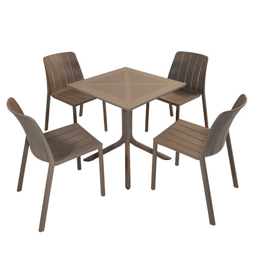 Nardi Clip 70cm Garden Table With 4 Tiberina Bistrot Chair Set in Turtle Dove