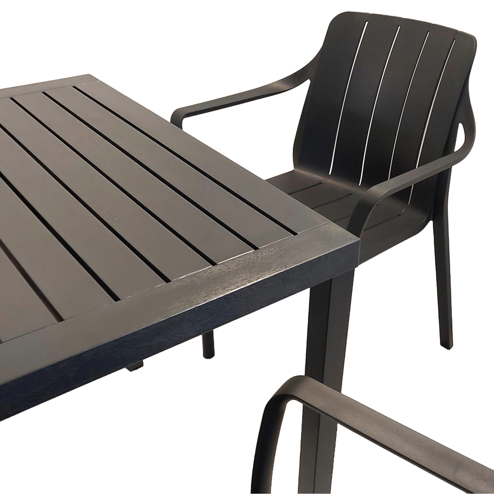 Nardi Cube Garden Dining Table With 6 Tiberina Armchair Set in Anthracite