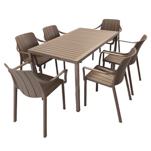Nardi Cube Garden Dining Table With 6 Tiberina Armchair Set in Turtle Dove